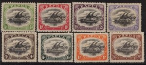 PAPUA 1910 Lakatoi Large Papua basic set ½d - 2/6 type B.