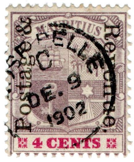 (I.B) Mauritius Postal : 4c Purple & Carmine (SG 157) on white paper