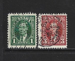 CANADA - #OA231, #OA233 - KING GEORGE VI MUFTI ISSUE 5-HOLE OHMS PERFIN USED