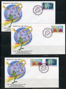 UNITED NATIONS WFUNA CHILD RIGHTS HEATHER HENSON CACHETED 3 FIRST DAY COVERS