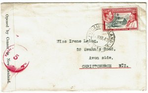 Pitcairn Island 1942 cover to New Zealand, unsealed letter rate, censored