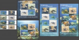 Imperf 2020 Aitutaki Sea Turtles Michel 640 Euro Full Set+Kb+Sh Mnh Fat070-72