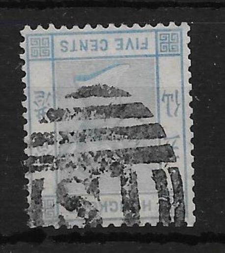 HONG KONG SG29w (Z793) 1880 5c BLUE INV WMK USED IN SHANGHAI