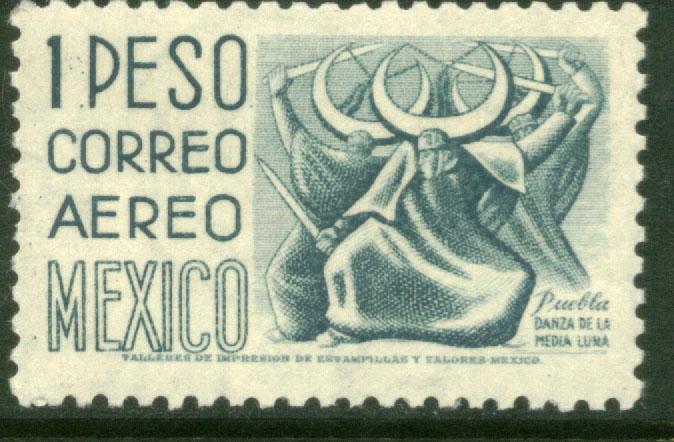 MEXICO C214 $1P 1950 Definitive 2nd Printing wmk 300 HORIZ. UNUSED, H OG. F-VF