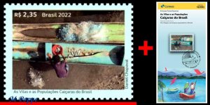 22-10 BRAZIL 2022 VILLAGES AND CAIÇARA POPULATIONS, FISH, BOATS, MNH + BROCHURE