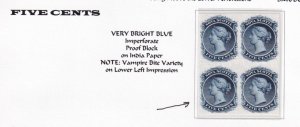 NOVA SCOTIA # 10P MNH PROOF BLOCK ON INDIA PAPER VAMPIRE BITE VARIETY