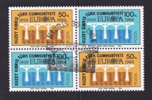Cyprus  Turkish  #142-143a cancelled 1984 Europa 2 pairs in block of 4