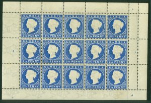 SG 27 Gambia 1886-93. 2½d deep bright blue. A fine fresh unmounted mint sheet...