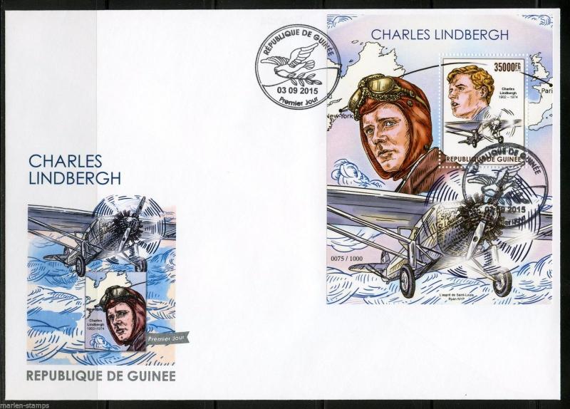 GUINEA 2015 CHARLES LINDBERGH  SOUVENIR SHEET FIRST DAY COVER