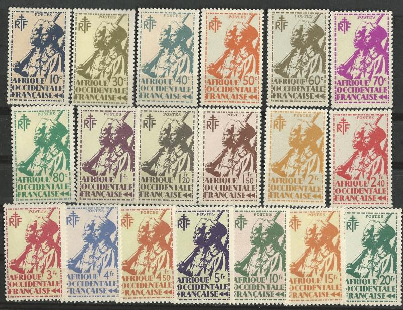 French West Africa # 17-35  Colonial Soldier   (19)  Unused LH