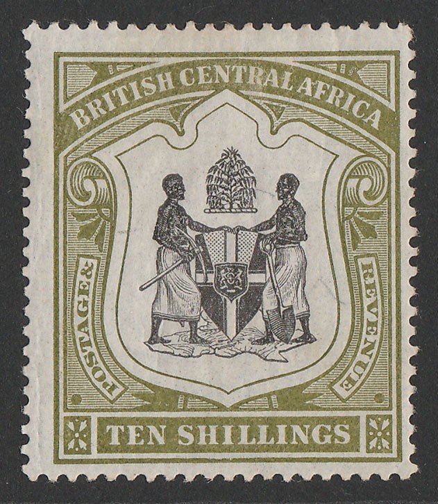 BRITISH CENTRAL AFRICA : 1897 Arms 10/- black & olive-green.