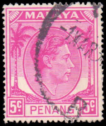 Malaya Penang #18, Incomplete Set, 1952, Used