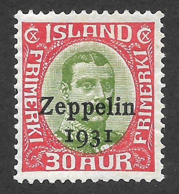 Doyle's_Stamps: 1931 MH Iceland Zeppelin Flight Airmails, Scott #C9* to #C11*