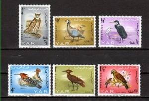 Yemen Arab Rep Scott cat. 209 A-F. Birds with Owl, Postage values only