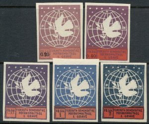 ALBANIA: 1946 Peace Issue - Doves Globe; MNH Complete Set; Sc 379-383 Imperf