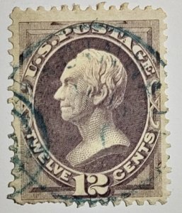 Scott Stamp#151 1870-71 12¢ Clay.  Blue Light Cancel.  Free shipping.  SCV $225