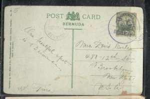 BERMUDA COVER (P1209B) 1916 BOAT 1/2 ON PPC,  PC BERMUDA CANCEL IN VIOLET ,TO US 