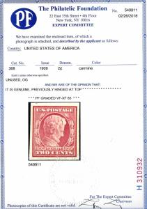 368 Mint,OG,XXLH... PF Graded 85... SSV $29.00