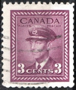 Canada SC#252 3¢ King George VI in Air Force Uniform Single (1943) Used