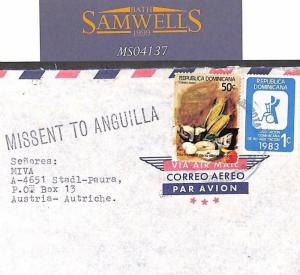 Dominican Republic Cover Austria Mail Superb *MISSENT TO ANGUILLA* 1983 MS4137