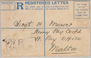 66039 - INDIA - Postal History -  REGISTERED STATIONERY COVER to MALTA 1893 