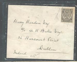 TRANSVAAL  (P2308B) 4D ON 1892 MOURNING COVER TO IRELAND