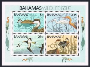 Bahamas 495a, MNH. Mi Bl.34. Birds 1981. Duck, Reddish egret, Booby, Tree duck.