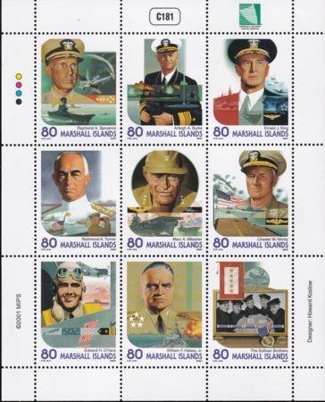 2001 Marshall Islands WWII Naval Heroes MS9 (Scott 787) MNH