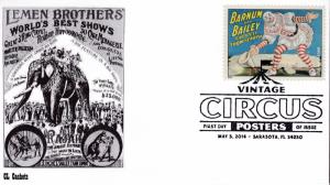 United States 2014 Vintage Circus Posters (8) on First Day Covers B&W CL Cachet