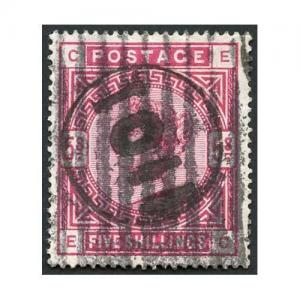 SG181 5/- Crimson with Telegraph Cancel 1101 In Circle plus Bars Cat 250 pounds