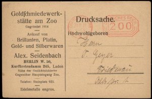 Germany 1922 Goldsmith at the Zoo Inflation Meter Advertising Cover G67224