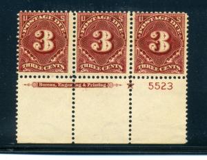 J47 Postage Due Mint Plate # & Imprint Strip of 3 Stamps with PF Certificate!!!!