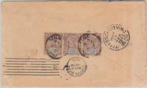 56506 - JAMAICA - POSTAL HISTORY: SG 29 strip of 3 on COVER to USA - 1901