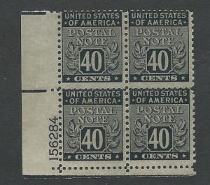 PN13, 40c. Postal Note Plate Block, scv: $35