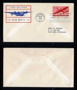 # C25 First Day Cover addressed with Unknown cachet dated 6-25-1941 - # 2