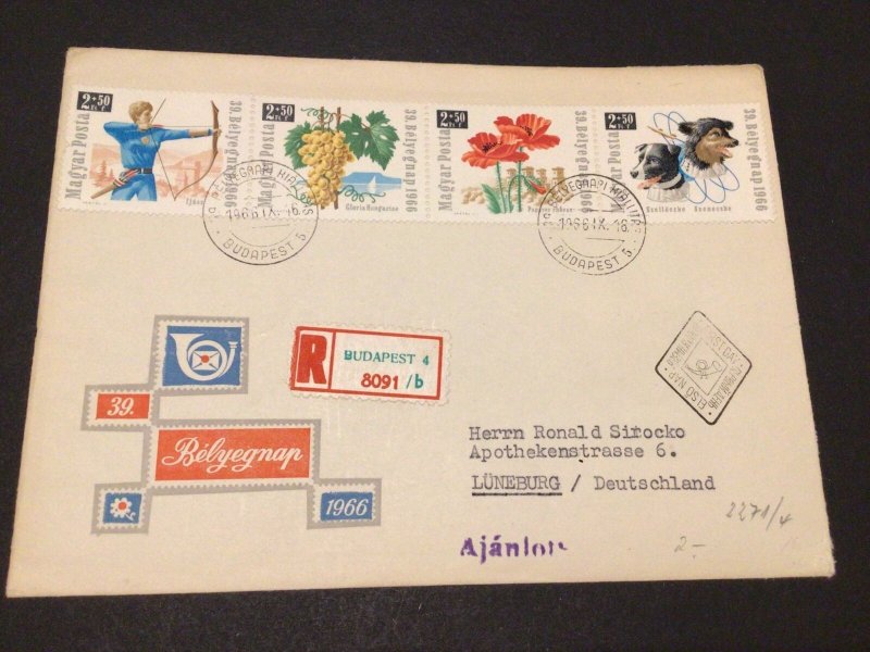 Hungary 1966  Registered stamp strip cover to Germany Ref 60605