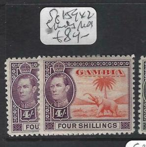 GAMBIA  (P0103B)  KGVI  ELEPHANT 4/-  SG 159   X 2 SHADES    MOG 