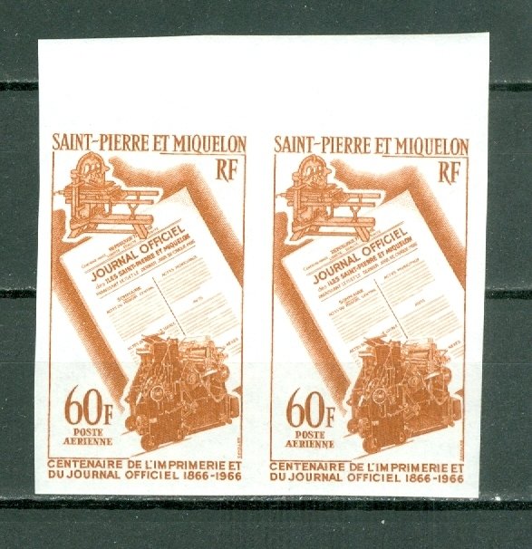 ST.PIERRE & MIQUELON 1966 IMPERFORATED PAIR AIR  #C34...MNH