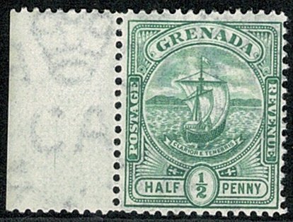 GRENADA KE VII 1906 1/2d GREEN MARGIN MINT (NH) SG77 Wmk.CROWN CA P.14 SUPERB