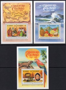 St.Vincent 1985 COLUMBUS 500th.ANNIVERSARY- PARROT  3 Souvenir Sheets MNH