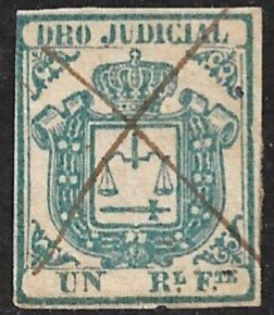 SPANISH COLONIES CUBA PHILIPPINES PUERTO RICO 1856-64 1r Judicial Revenue USED