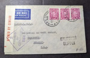 1941 Censored Australia Airmail Cover Sydney NSW to Wilmington DE USA