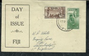 FIJI ISLANDS COVER (P0303B)  KGVI 1951 SEMI  POSTAL SET CACHETED  FDC TO ENGLAND 