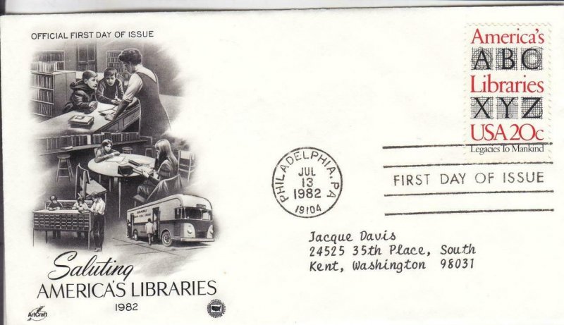 1982, Saluting America's Libraries, Artcraft, FDC (E7546)