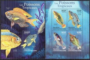 Central African Republic 2013 Marine Life Fishes Sheet + S/S MNH