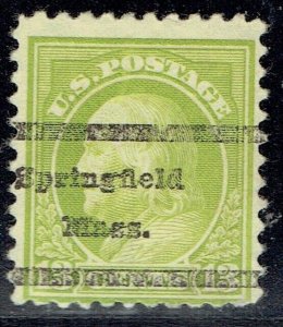 1919 13c FRANKLIN apple green (513-L-3E) w/PRECANCEL f/SPRINGFIELD MA NICE DENOM