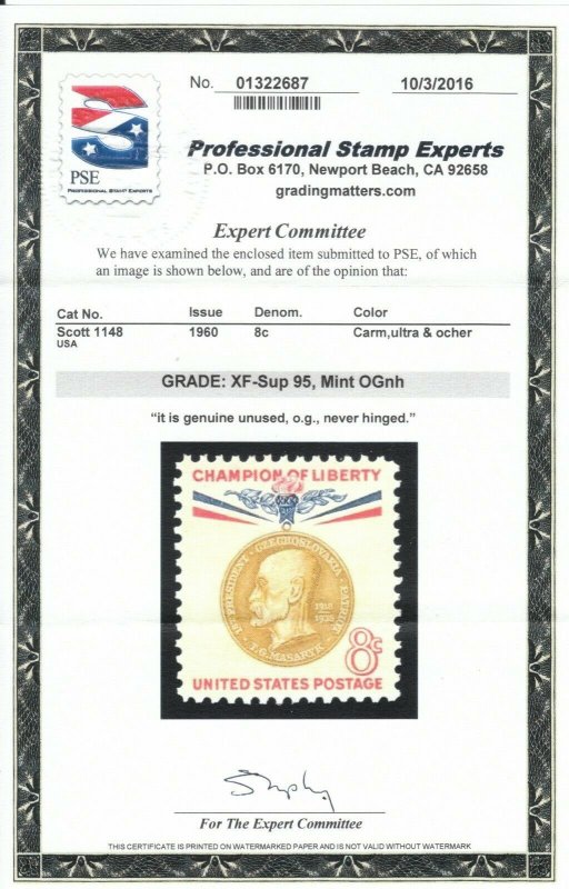 MOstamps - US #1148 Mint OG NH Grade 95 with PSE Cert - Lot # MO-1751 SMQ $25