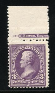 UNITED STATES 3c JACKSON SCOTT#253 MARGIN COPY  MINT NEVER  HINGED FULL OG