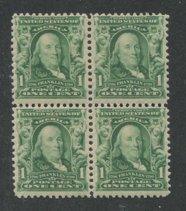 1903 US Stamp #300 1c Mint Never Hinged F/VF Block of 4 Wmk. 191 Perf. 12