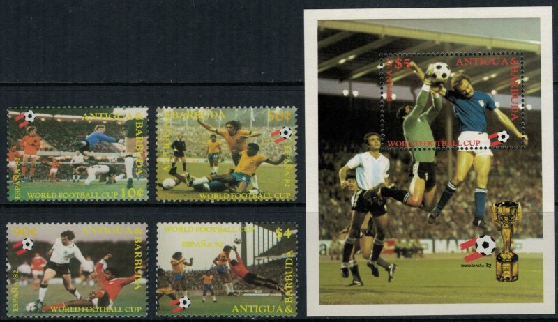 Antigua #648-52* NH  CV $13.20  1982 World Cup Soccer set & Souvenir sheet